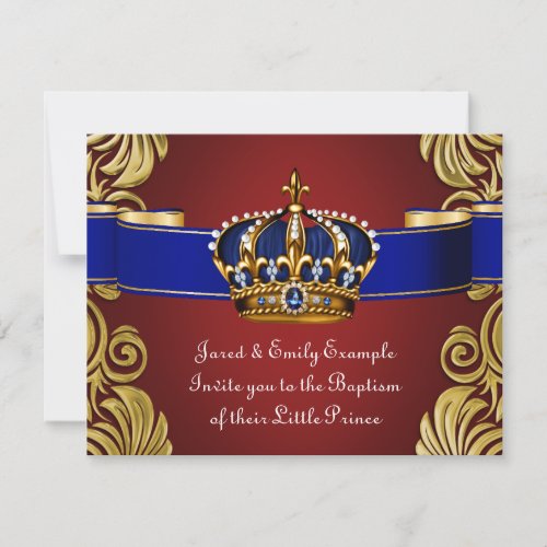 Royal Crown Prince Baptism Red Gold Invitation