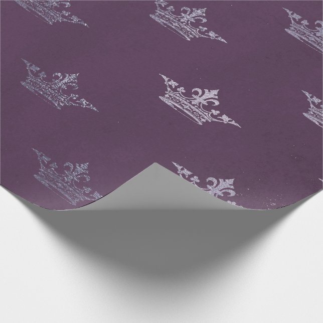 Royal Crown Princess Amethyst Purple Plum Gray Wrapping Paper (Corner)