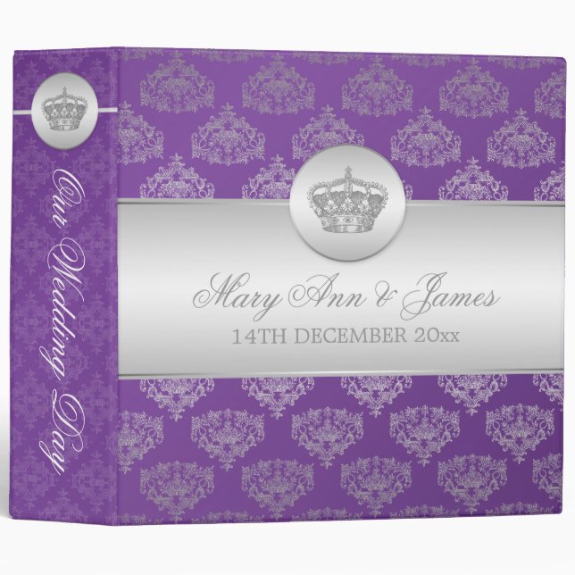 Royal Crown Purple Elegant  Wedding Binder (Front/Spine)