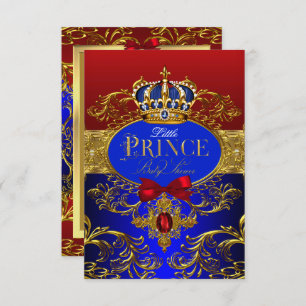 Royal Crown Red & Blue Little Prince Baby Shower Invitation