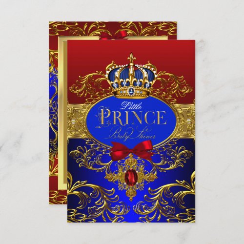 Royal Crown Red  Blue Little Prince Baby Shower Invitation