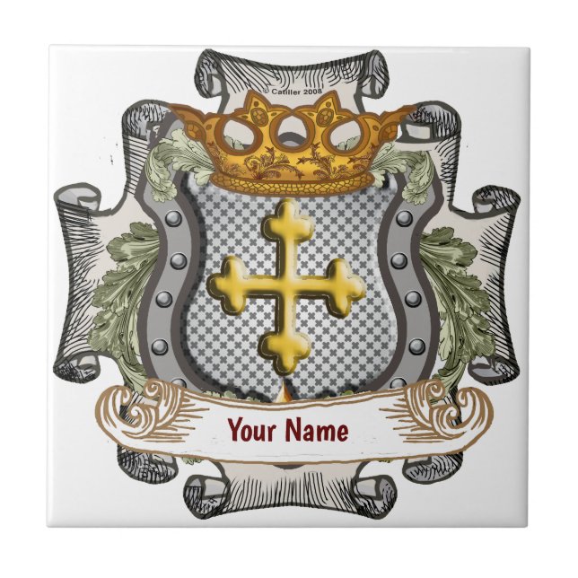 Royal Crown Shield  Surname  Ceramic Tile (Front)