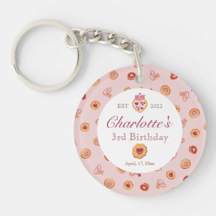 Royal Crown Tea Party Pattern Pink Birthday Photo Keychain