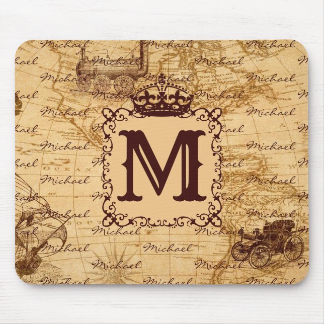 Royal Crown Vintage Name Pattern Beige Mouse Pad (Front)