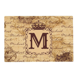 Royal Crown Vintage Name Pattern Beige Placemat