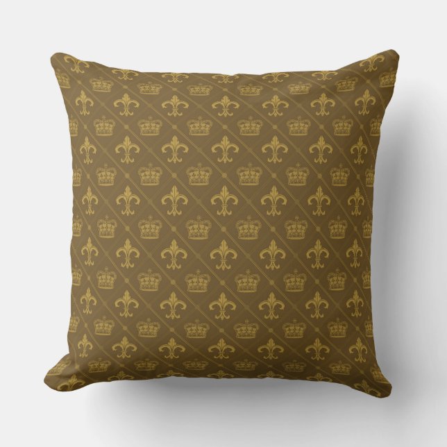Royal Crowns & Lily pattern Throw Pillow (Front)