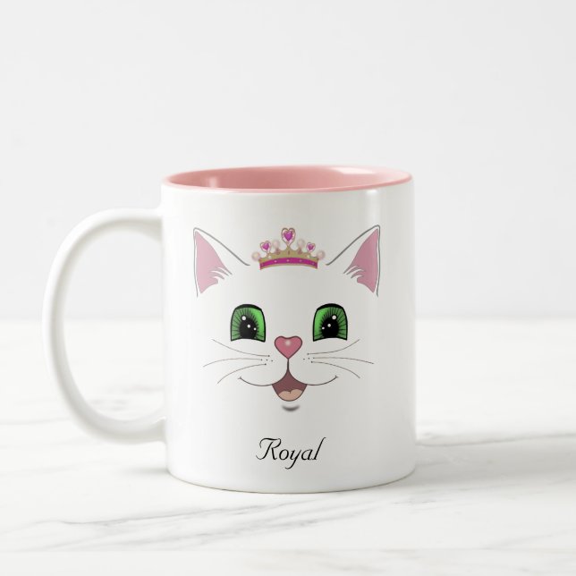 Royal cute cat face & calligraphy Two-Tone coffee mug (Left)