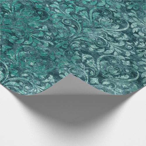 Royal Damask Crushed Velvet Aquatic Blue Wrapping Paper