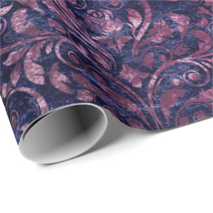 Royal Damask Crushed Velvet Blue Navy Pink Plum Wrapping Paper