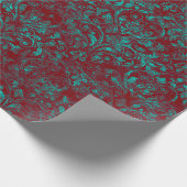 Royal Damask Crushed Velvet Burgundy Red Turquoise Wrapping Paper (Corner)