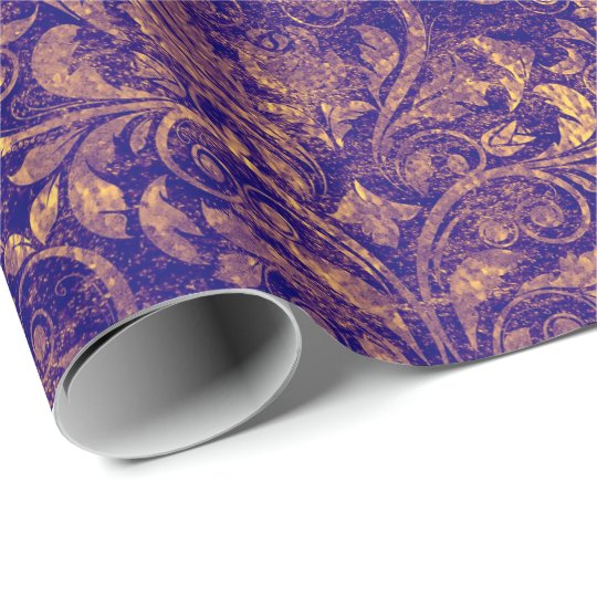 Royal Damask Crushed Velvet Purple Plumbrella Gold Wrapping Paper
