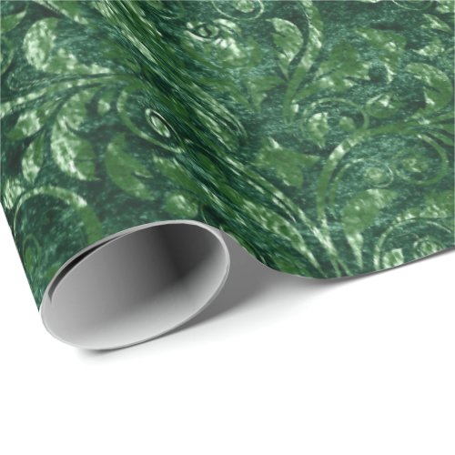 Royal Damask Crushed Velvet Woodland Emerald Green Wrapping Paper