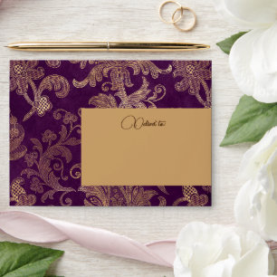 Royal Damask Elegant Purple Return Address  Envelope