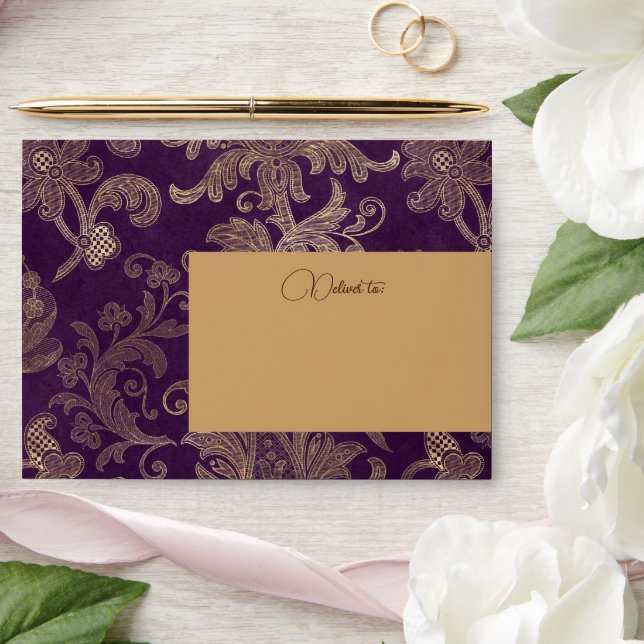 Royal Damask Elegant Purple Return Address  Envelope (Wedding)