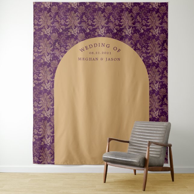 Royal Damask Gold Purple Wedding Backdrop (In Situ)