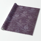 Royal Damask Grunge Purple Plum Floral Gray Blue Wrapping Paper (Unrolled)