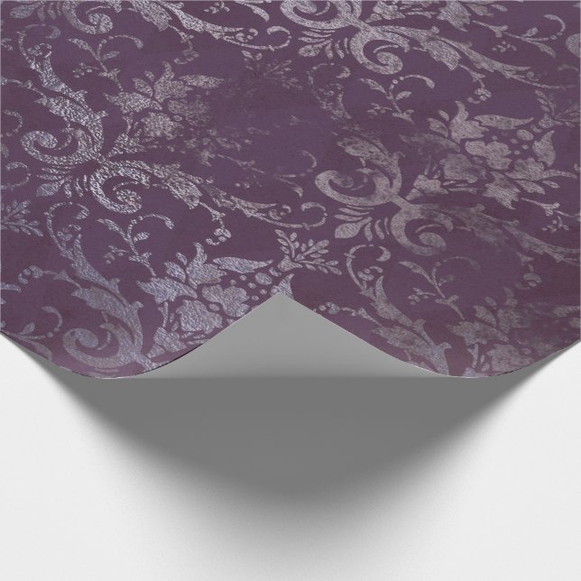 Royal Damask Grunge Purple Plum Floral Gray Blue Wrapping Paper (Corner)