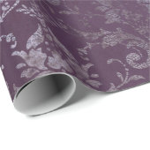 Royal Damask Grunge Purple Plum Floral Gray Blue Wrapping Paper (Roll Corner)