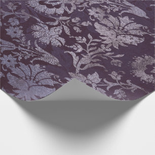 Royal Damask Grunge Purple Plum Floral Gray Blue Wrapping Paper