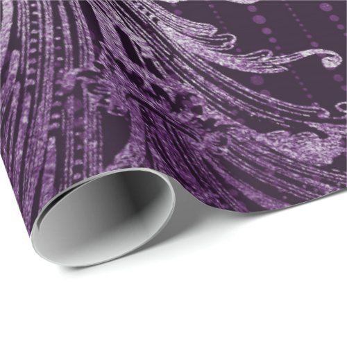 Royal Damask Metallic Purple Floral Drops Amethyst Wrapping Paper