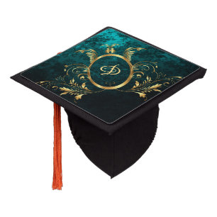 Royal Damask Personalized Turquoise Graduation Cap Topper