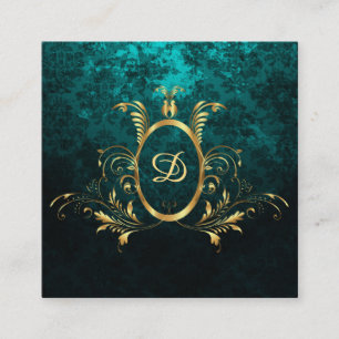 Royal Damask Personalized Turquoise Square Business Card
