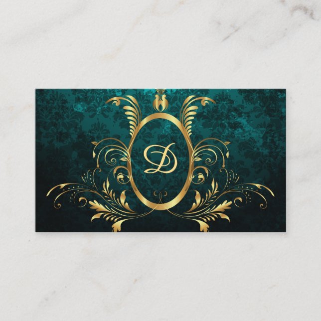 Royal Damask Turquoise Personalized Business Card (Front)