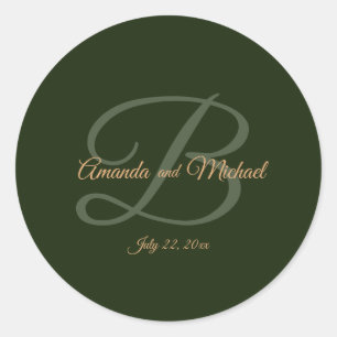 Royal Dark Green Leaves Gold Frame Wedding Classic Round Sticker