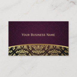 Royal Dark Purple &amp; Gold Damask Business Card