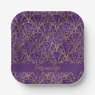 Royal Deco Purple Glitter Gold Geometric Elegant Paper Plates