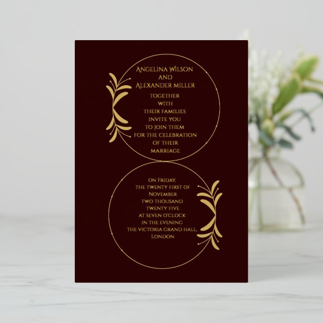 Royal Deep Burgundy Personalized wedding  Foil Invitation (Standing Front)