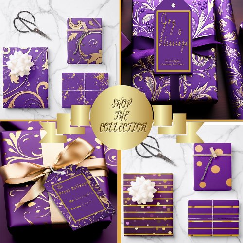 Royal Deep Purple and Gold Striped Wrapping Paper Sheets