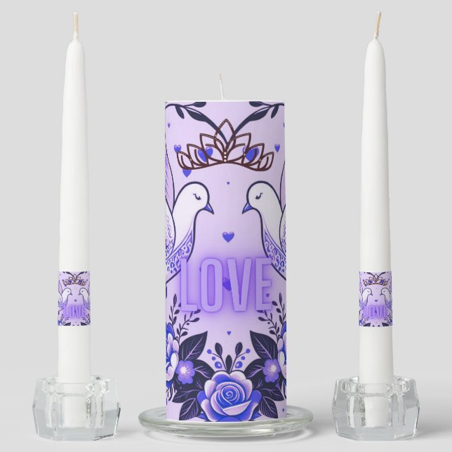 Royal Doves of Love Unity Candle Set (Front)