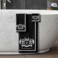 Royal Dragon Crest Black Bath Towel Set