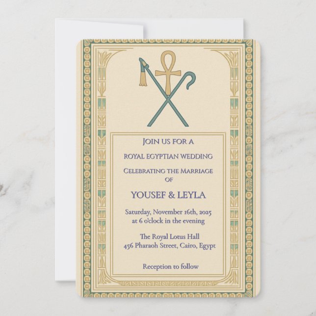 Royal Egyptian Ankh & Scepter Gold Wedding  Invitation (Front)