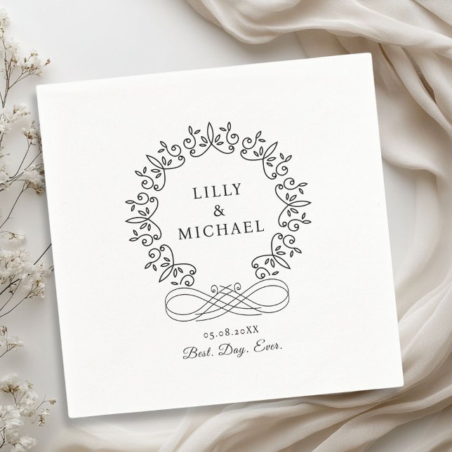 Royal, Elegant, "Best-Day-Ever" Wedding Napkins (Royal, Elegant, Classic "Best-Day-Ever" White Wedding Napkins with your name and date.)