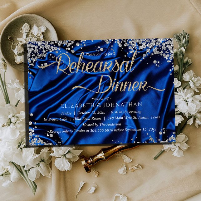 Royal Elegant Blue Chic Minimal Rehearsal Dinner Invitation (Creator Uploaded)