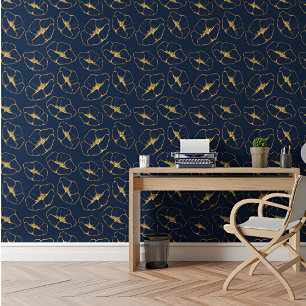 Royal Elegant Blue & Gold floral Botanical Pattern Wallpaper