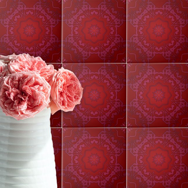 Royal Elegant Classic Luxury Red Damask Pattern Ceramic Tile (Creator Uploaded)