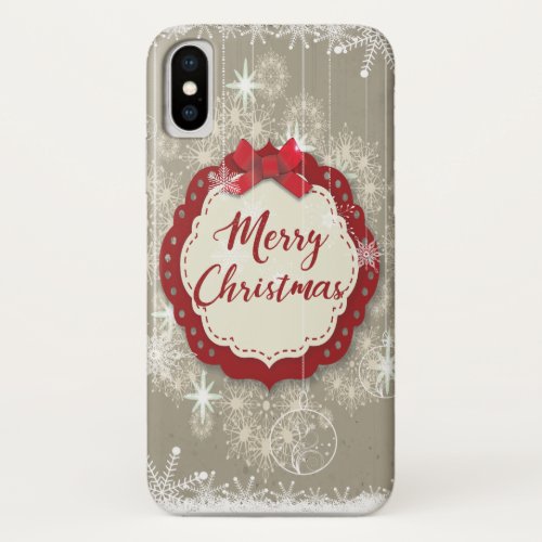 Royal Elegant Cream White Red Merry Christmas iPhone X Case