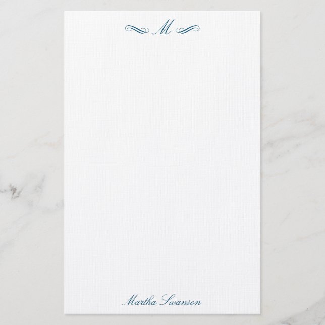 Royal Elegant Luxury Navy Blue Personalized Stationery (Front)