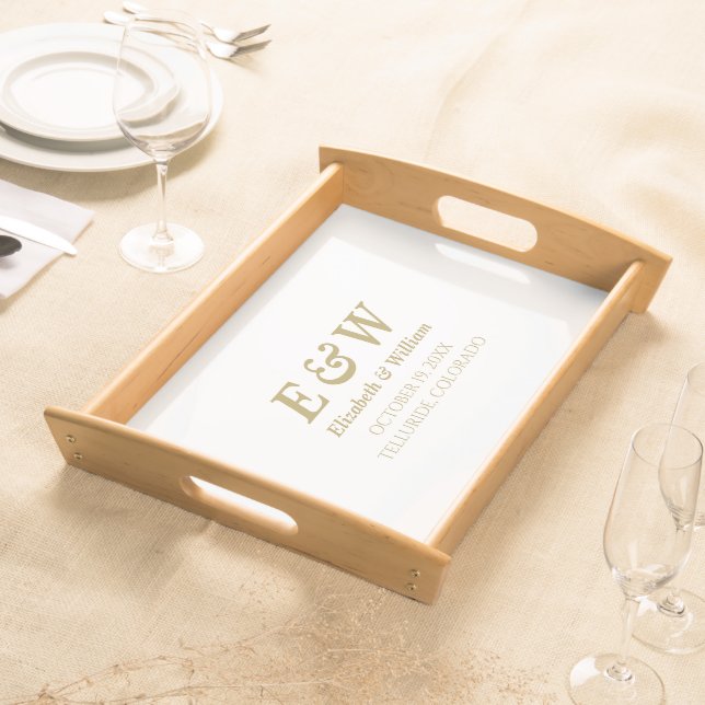 Royal Elegant Monogram Botanical Wedding Serving Tray (Front)
