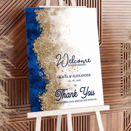 Royal Elegant Navy Blue Gold Wedding Welcome Poster