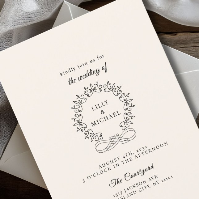 Royal, Elegant, Wedding Invitation (Royal, Elegant, Wedding Invitation, beige. Handwriting font.)