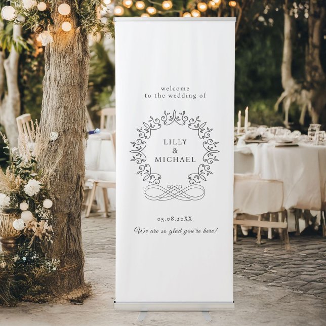 Royal, Elegant,  Wedding Retractable Banner (Royal, Elegant, Crest, Logo, Wedding Retractable Banner with your name and date.)