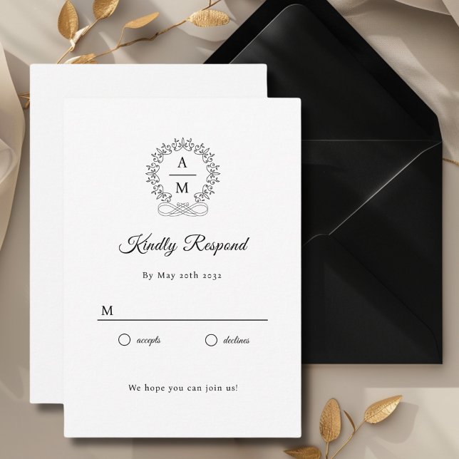 Royal, Elegant, Wedding RSVP Enclosure Card (Monogram, Royal, Elegant, White, Wedding RSVP Cards with scripted font. Personalized in minutes.)