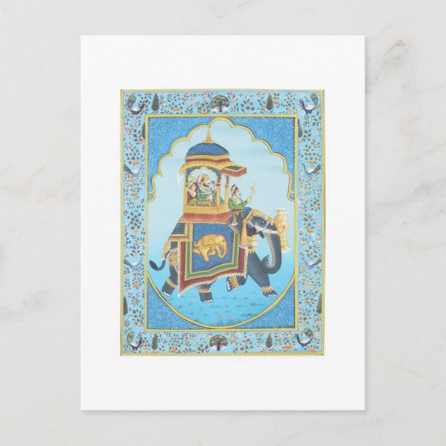 ROYAL ELEPHANT RIDE VINTAGE INDIAN ART POSTCARD (Front)