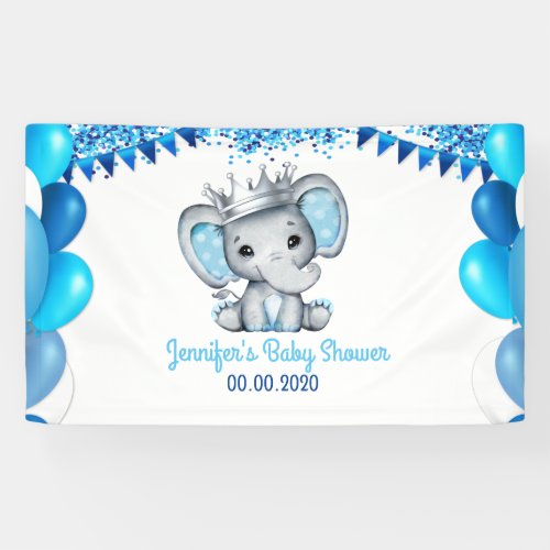 Royal Elephant with Crown Silver Banner Shower