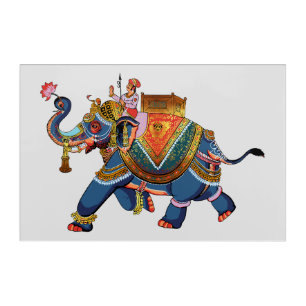Royal Elephant's Journey: Indian Folkloric Design Acrylic Print