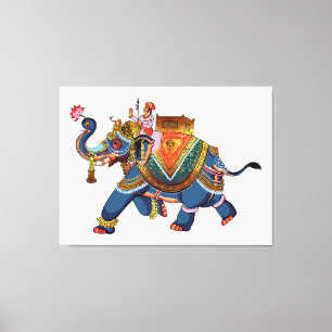 Royal Elephant's Journey: Indian Folkloric Design Canvas Print
